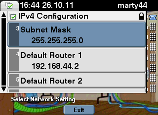 Subnet Mask auf 255.255.255.0 und Default Router 1 auf 192.168.44.2 gesetzt
